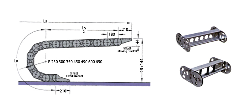 TL180型鋼鋁拖鏈安裝尺寸圖